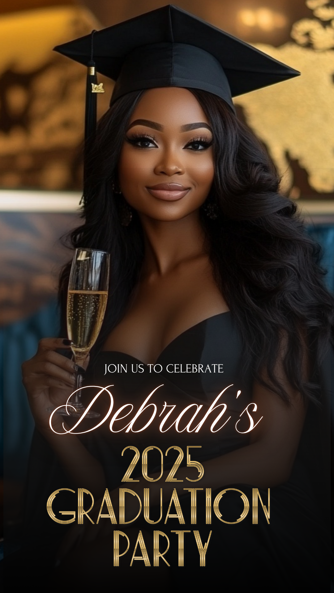 Chic Black & Gold Graduation Party Video Invitation Instant Download