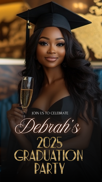 Chic Black & Gold Graduation Party Video Invitation Instant Download