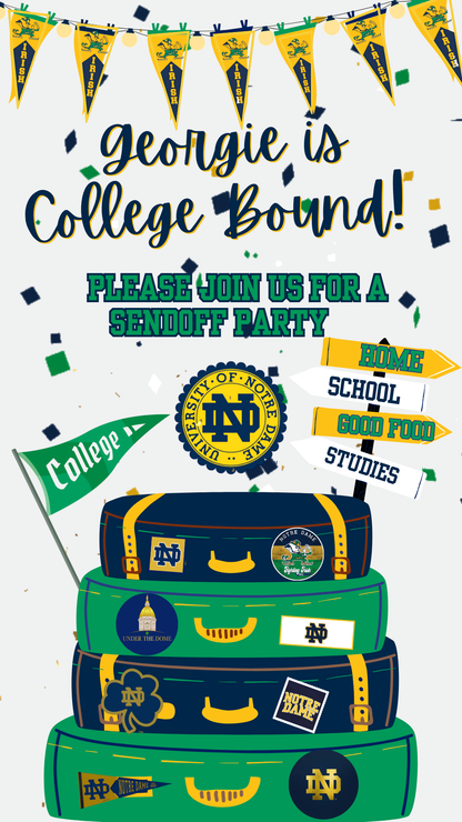 Notre Dame College Send Off Video Invitation – Irish Pride Trunk Party Evite Canva Editable