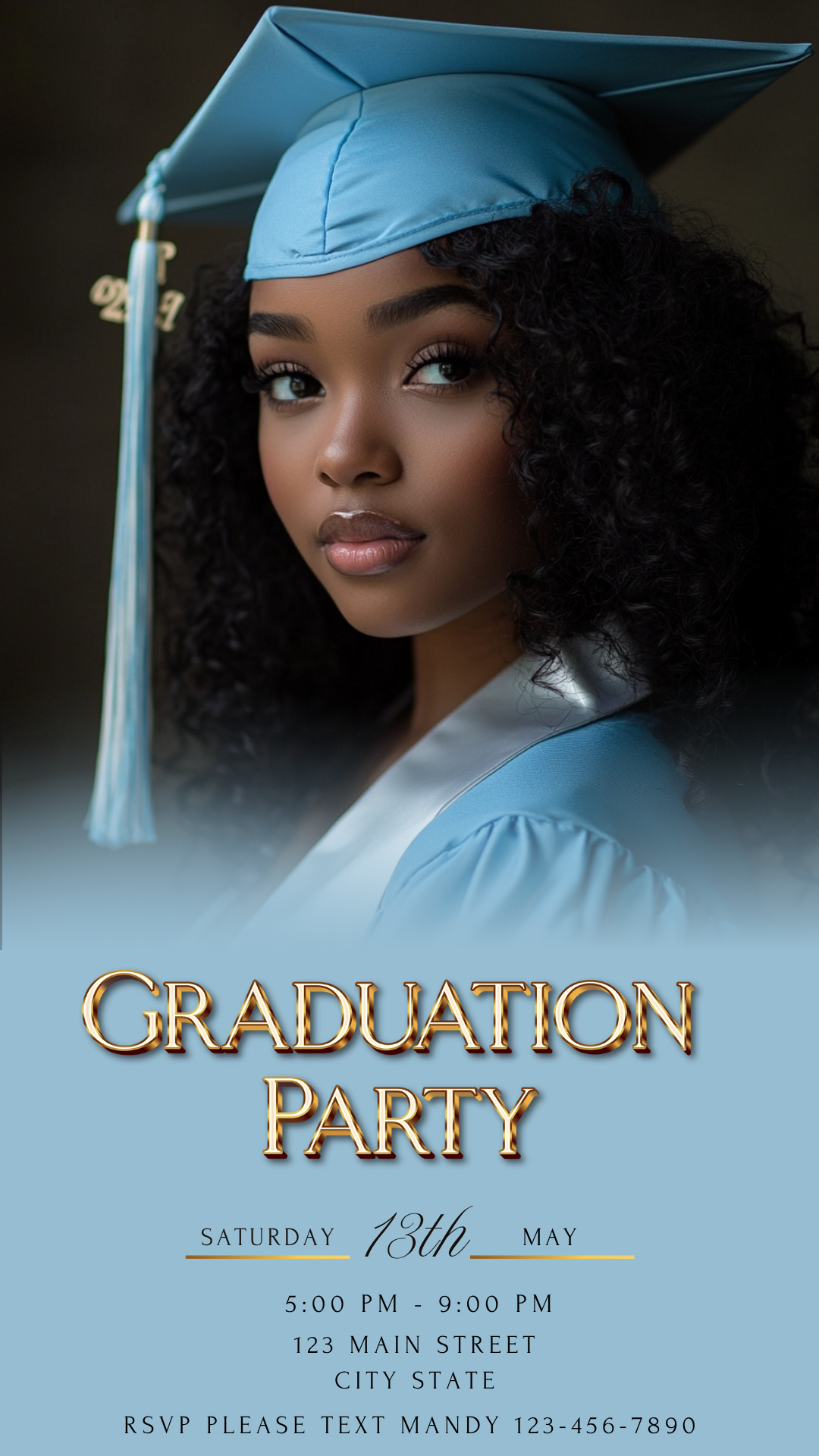 Modern Gold and Blue Graduation Party Video Invite – Senior Celebration Instant Download