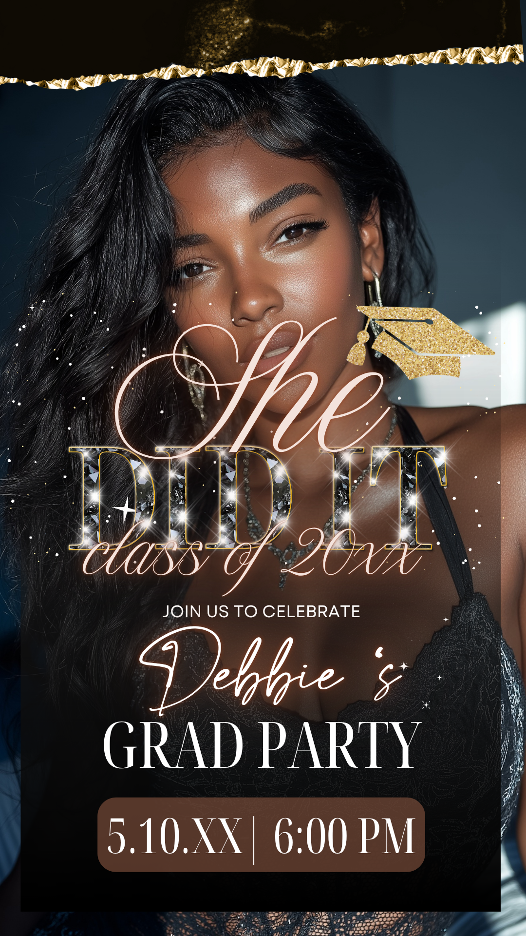 Black and Gold Graduation Video Invite Social Media Invite