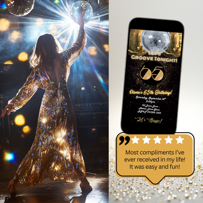 Studio 54 Video Invitation | Animated 65th Birthday Digital Evite | Editable Canva Invite Template