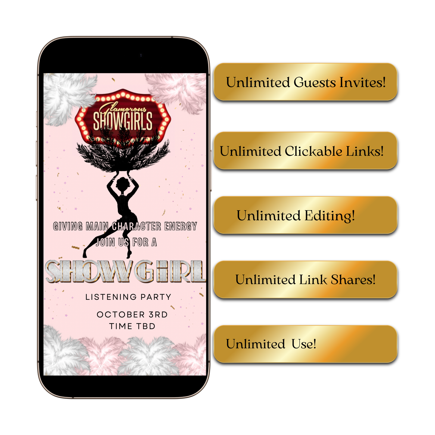 Showgirls Video Invitation | Animated Las Vegas Showgirl Digital Evite | Editable Canva Invite Template