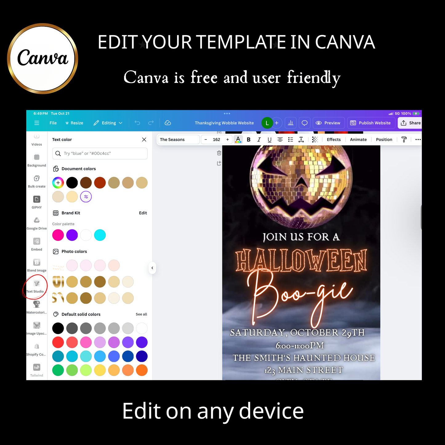 Halloween-Videoeinladung, animierte Discoween-Einladung, bearbeitbare mobile Halloween-Party-Einladung