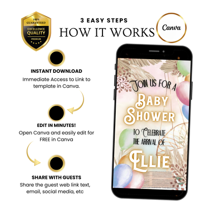 Boho Baby Shower Animated Video Invitation | Digital Baby Shower Mobile Invite with music