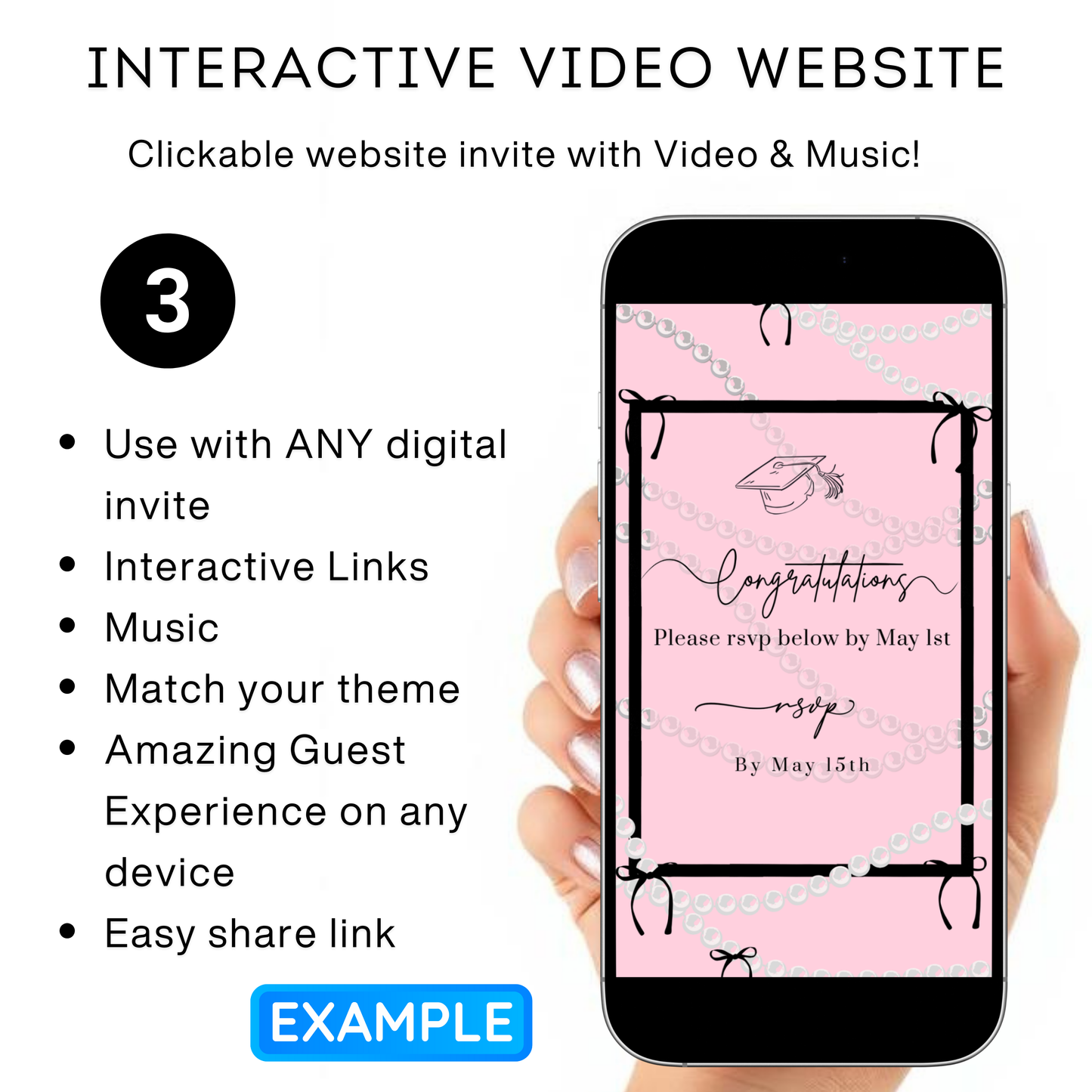 Graduation Party Video Invitation | Pink and Black Bow Graduation Invite for Her | Editable Online RSVP Evite Canva Template