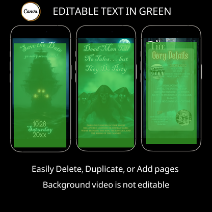 Ghost Ship Halloween Party Video Invitation | Editable Pirate Skeleton Invite | Editable Canva Invite Template