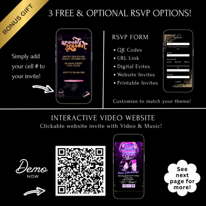 Halloween Video Invitation | Animated Pink Spooky Digital Evite | Editable Canva Invite Template