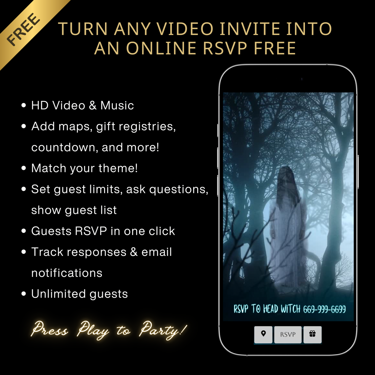 Halloween Video Invitation | Animated Halloween Digital Evite | Editable Canva Invite Template