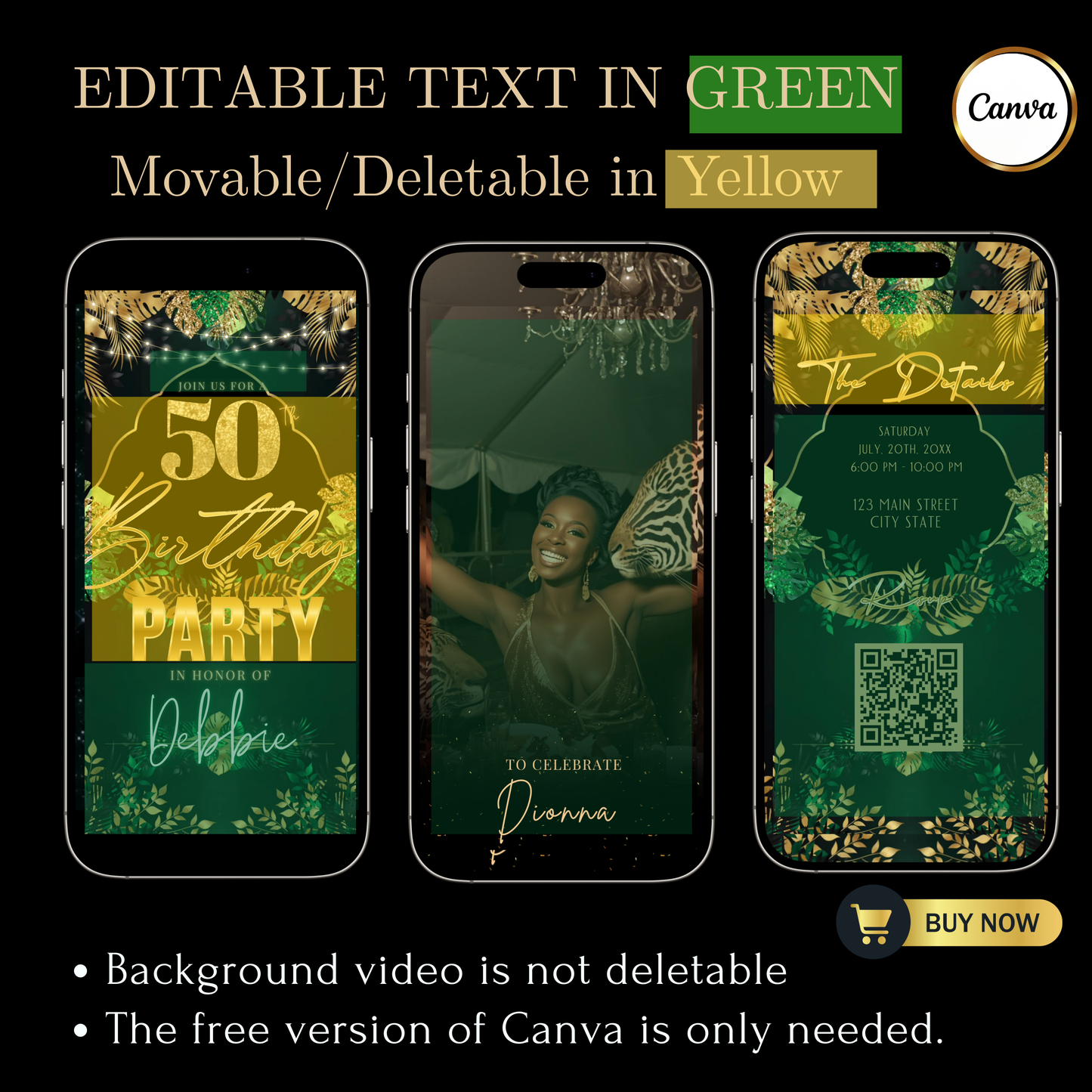 50th Birthday Video Invitation | Digital 50th Safari Leopard Glam Birthday Invite | Editable Canva Party Template