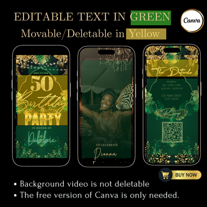 50th Birthday Video Invitation | Digital 50th Safari Leopard Glam Birthday Invite | Editable Canva Party Template