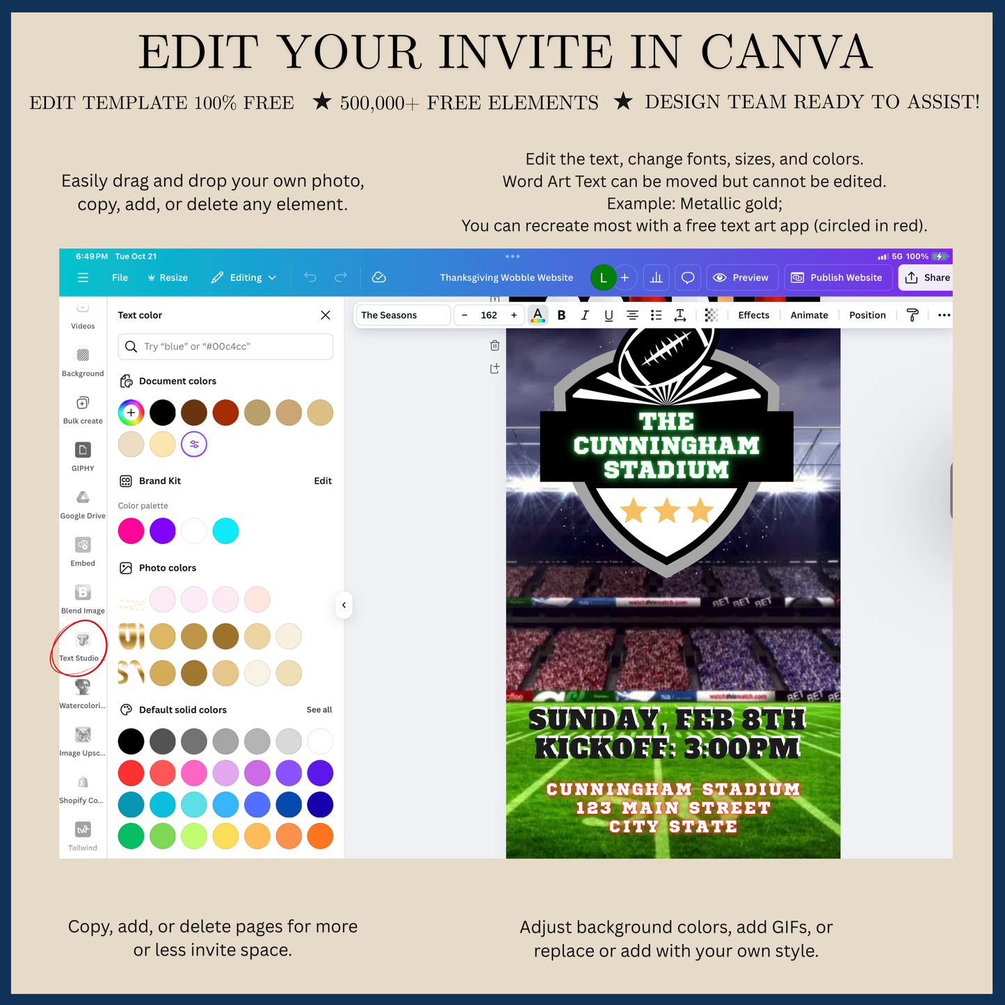 Super Bowl Video Invitation | Digital Football Game Day Invite | Editable Canva Template