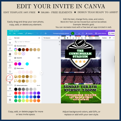 Super Bowl Video Invitation | Digital Football Game Day Invite | Editable Canva Template