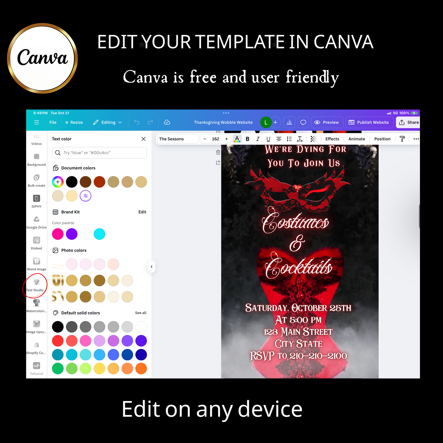 Halloween Video Invitation, Sexy Masquerade Animated Invite, Editable Halloween Party Mobile Evite