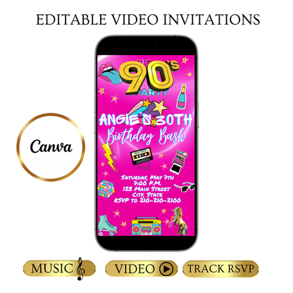 Editable 90s Video invitation | Animated Throwback 80s, 90s, 2000s