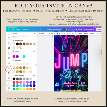 Neon Jump Celebration Video-Einladung | Digitale Glow-Party-Einladung | Bearbeitbare Canva-Einladungsvorlage