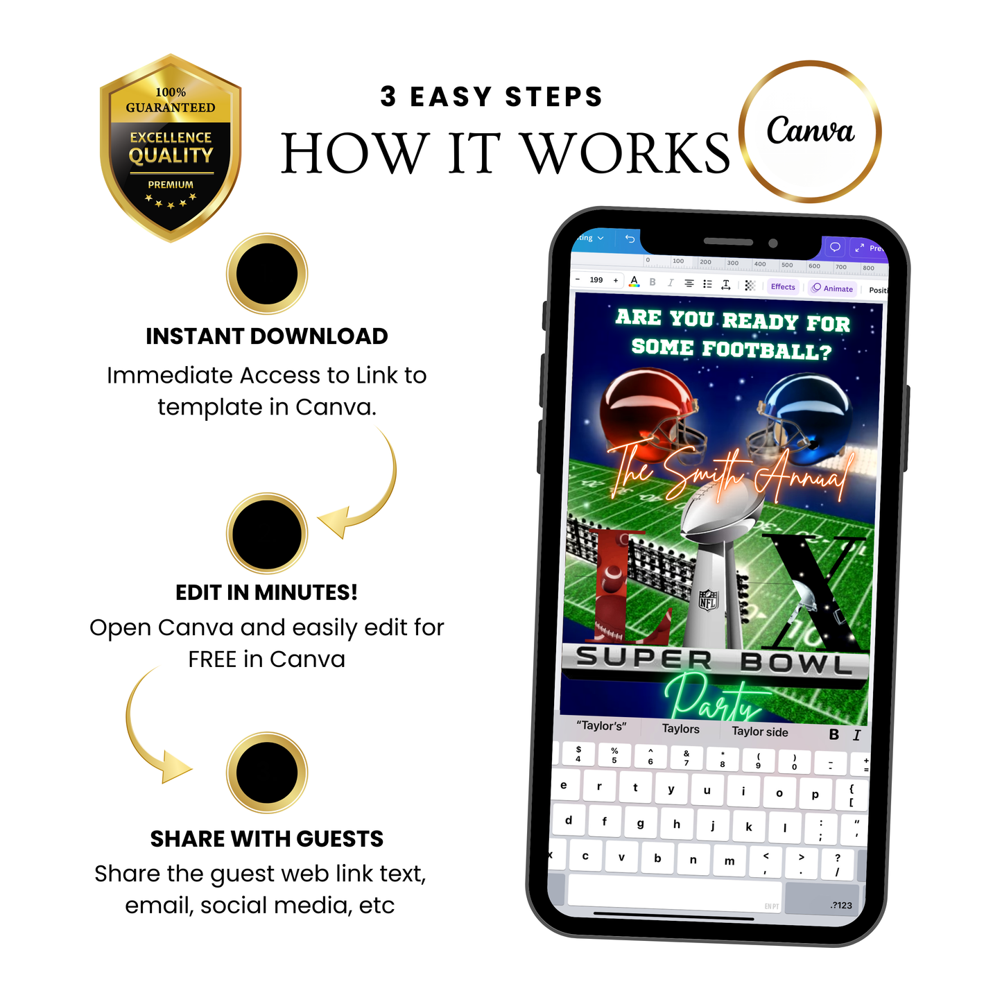 Super Bowl LX Party Video Invitation | Digital Football Game Day Invite | Editable Online Template