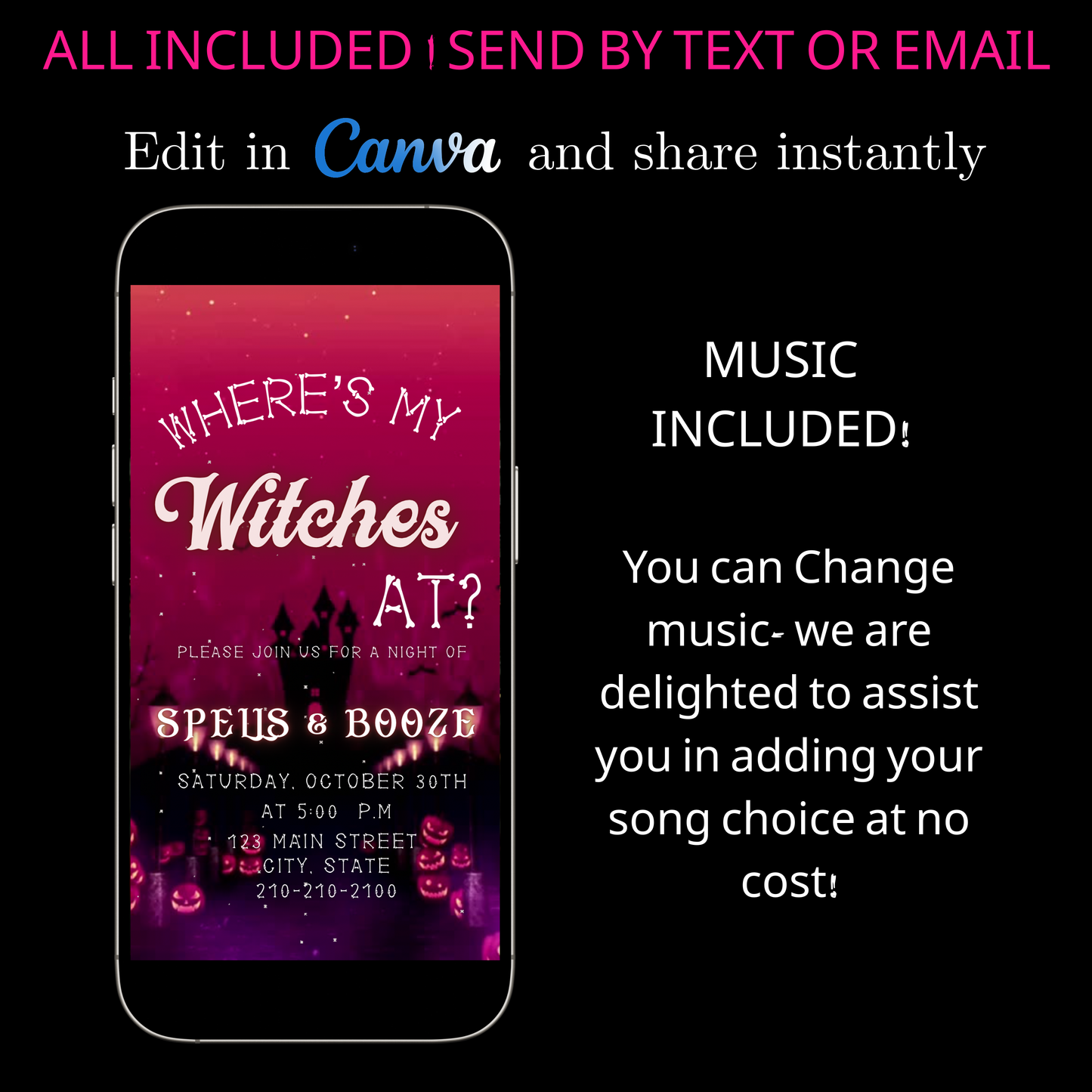 Halloween-Videoeinladung | Animierte digitale Halloween-Einladung | Bearbeitbare Canva-Einladungsvorlage