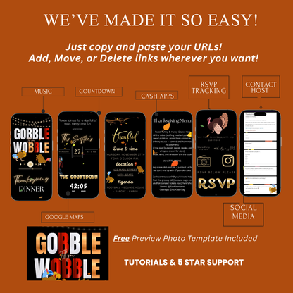 Thanksgiving Invitation Website with RSVP tracking, Animated Friendsgiving Dinner Invite Website Template