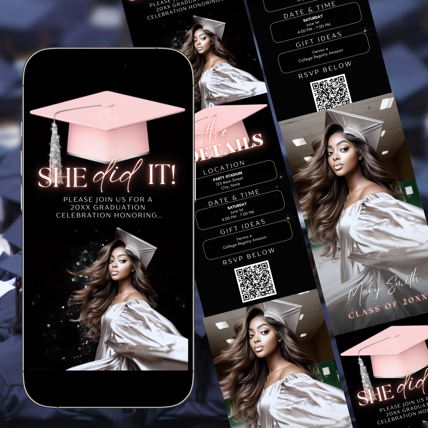Graduation Party Video Invitation | Digital Graduation Invite for Her | Editable Online RSVP Evite Canva Template
