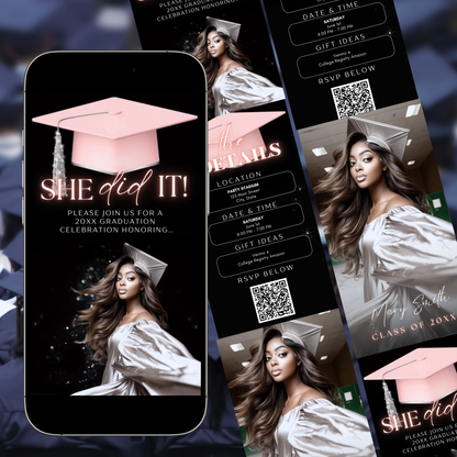 Graduation Party Video Invitation | Digital Graduation Invite for Her | Editable Online RSVP Evite Canva Template