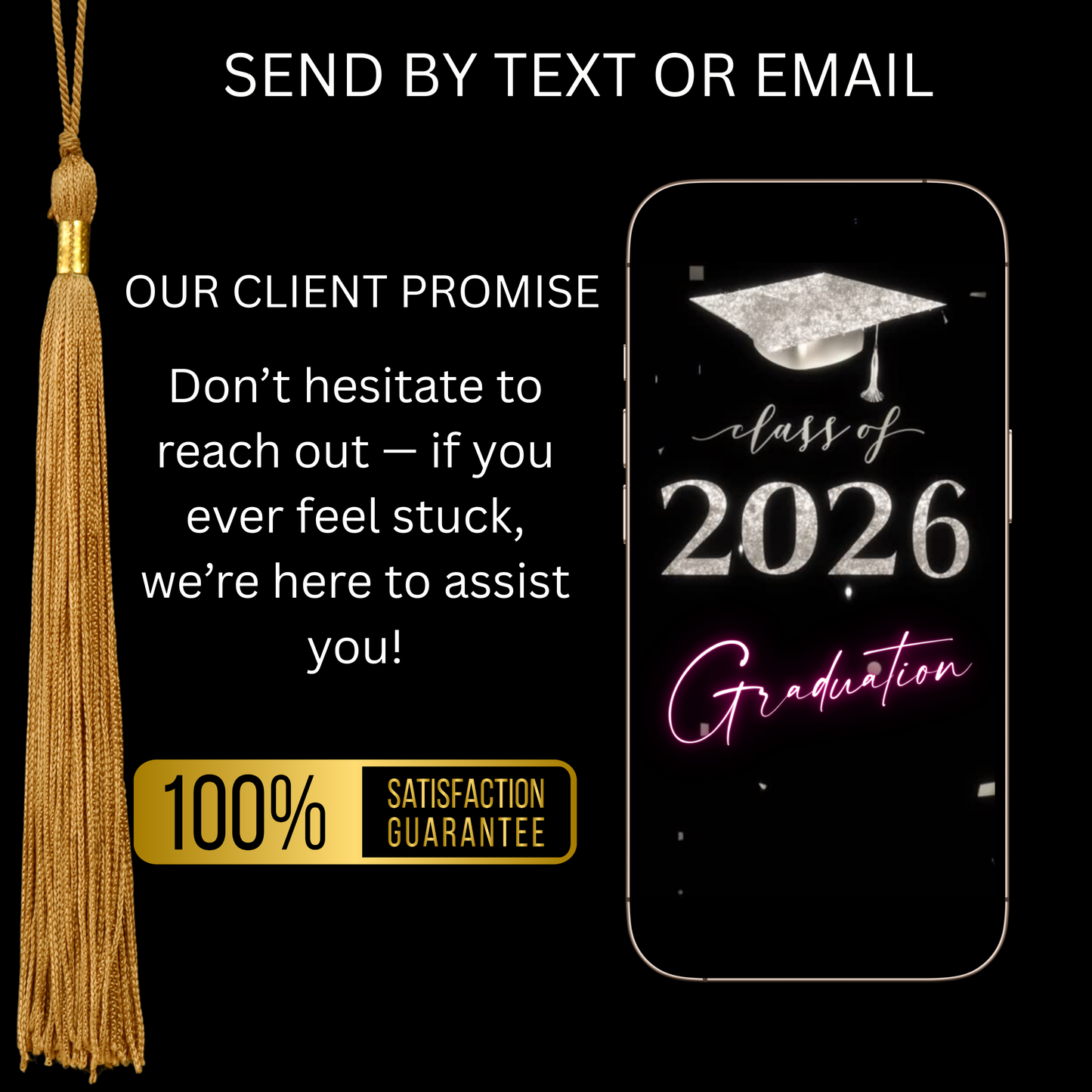 2026 Graduation Party Video Invitation | Digital Pink Graduation Invite | Editable Online RSVP Evite Canva Template