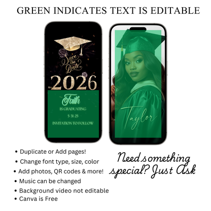 2026 Graduation Party Video Invitation | Digital Graduation Invite | Editable Online RSVP Evite Canva Template