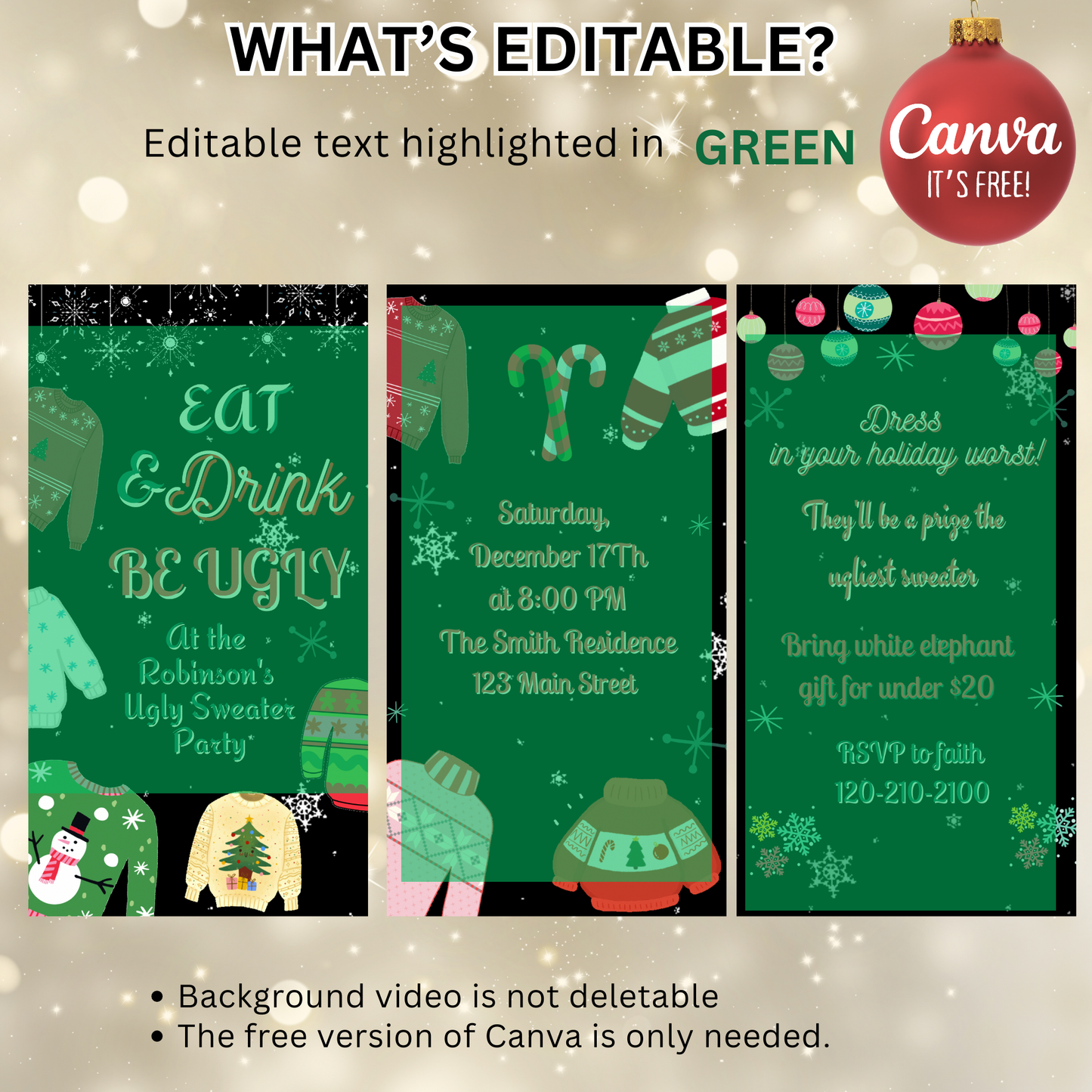 Ugly Sweater Party Video Invitation | Christmas Party Digital Invite | Editable Canva Evite Template