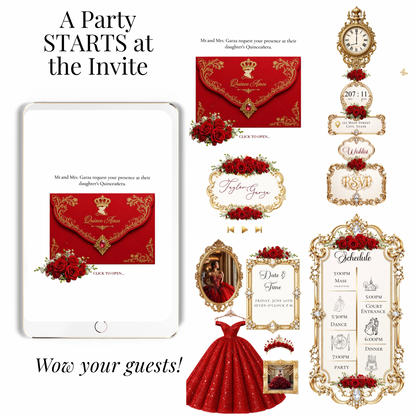 Red and Gold Quinceanera Website Invitation with RSVP tracking