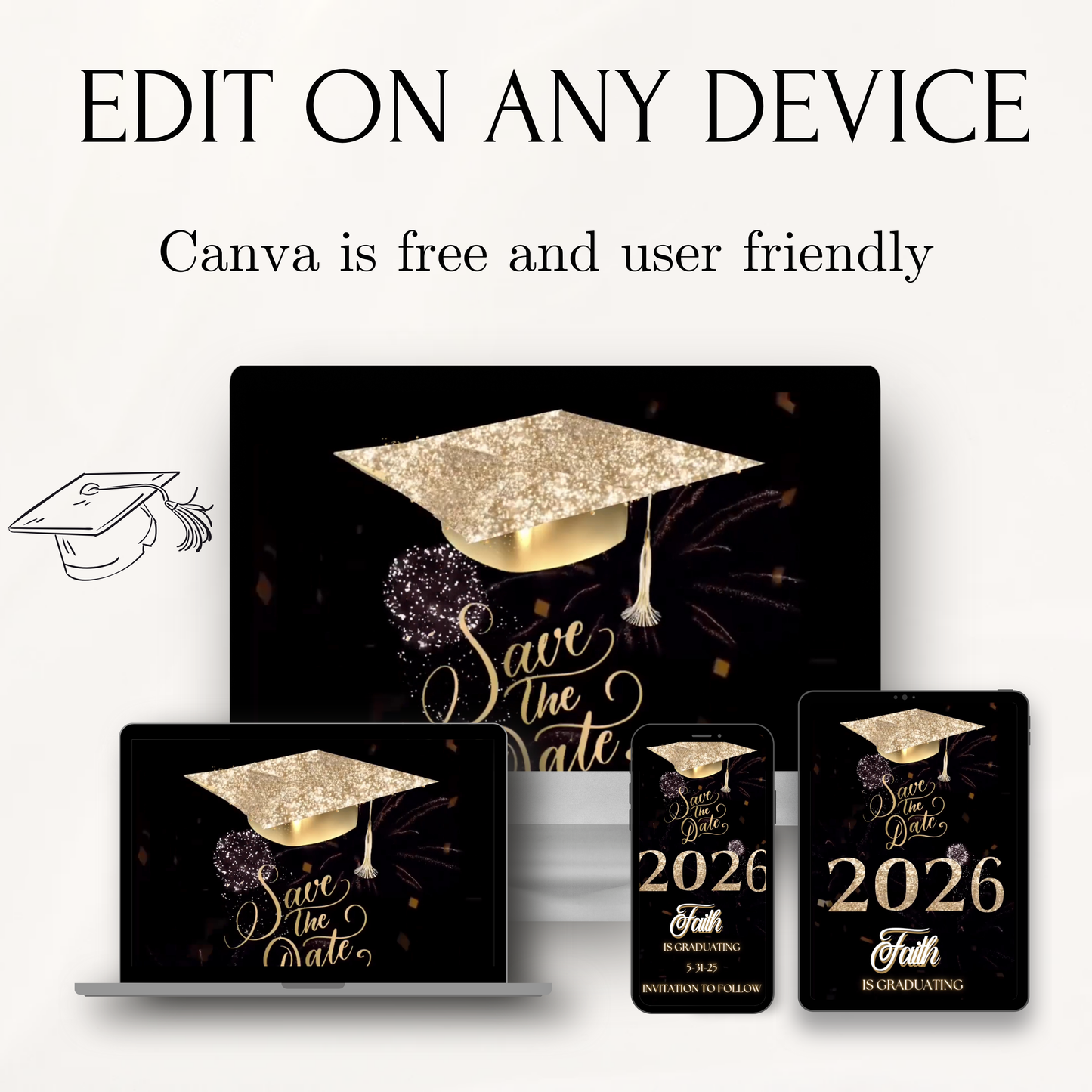 2026 Graduation Party Video Invitation | Digital Graduation Invite | Editable Online RSVP Evite Canva Template