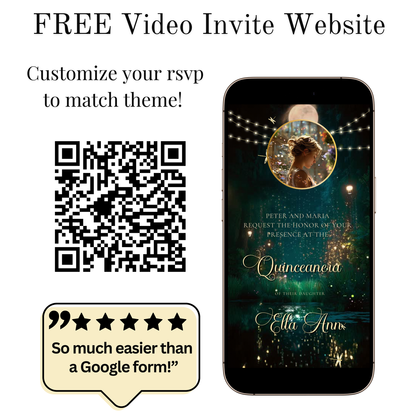 Enchanted Forest Video Invite | Quinceanera Sweet 15 16 Save the Date Evite | Editable Canva Evite Template
