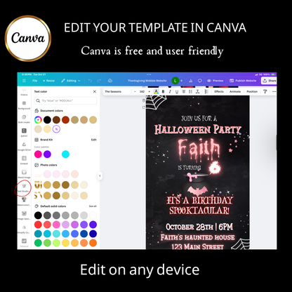 Halloween Video Invitation, Pink Ghost Boo Animated Invite, Editable Halloween Party Mobile Evite