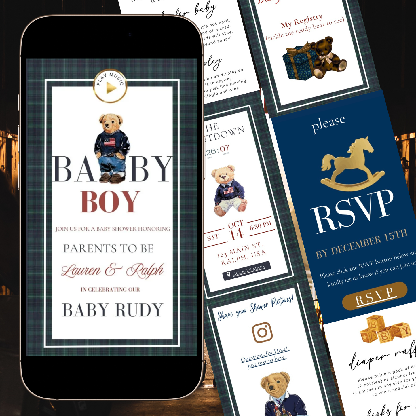 Polo Bear Baby Shower Invitation Website | Animated Baby Shower Invite with Rsvp tracking