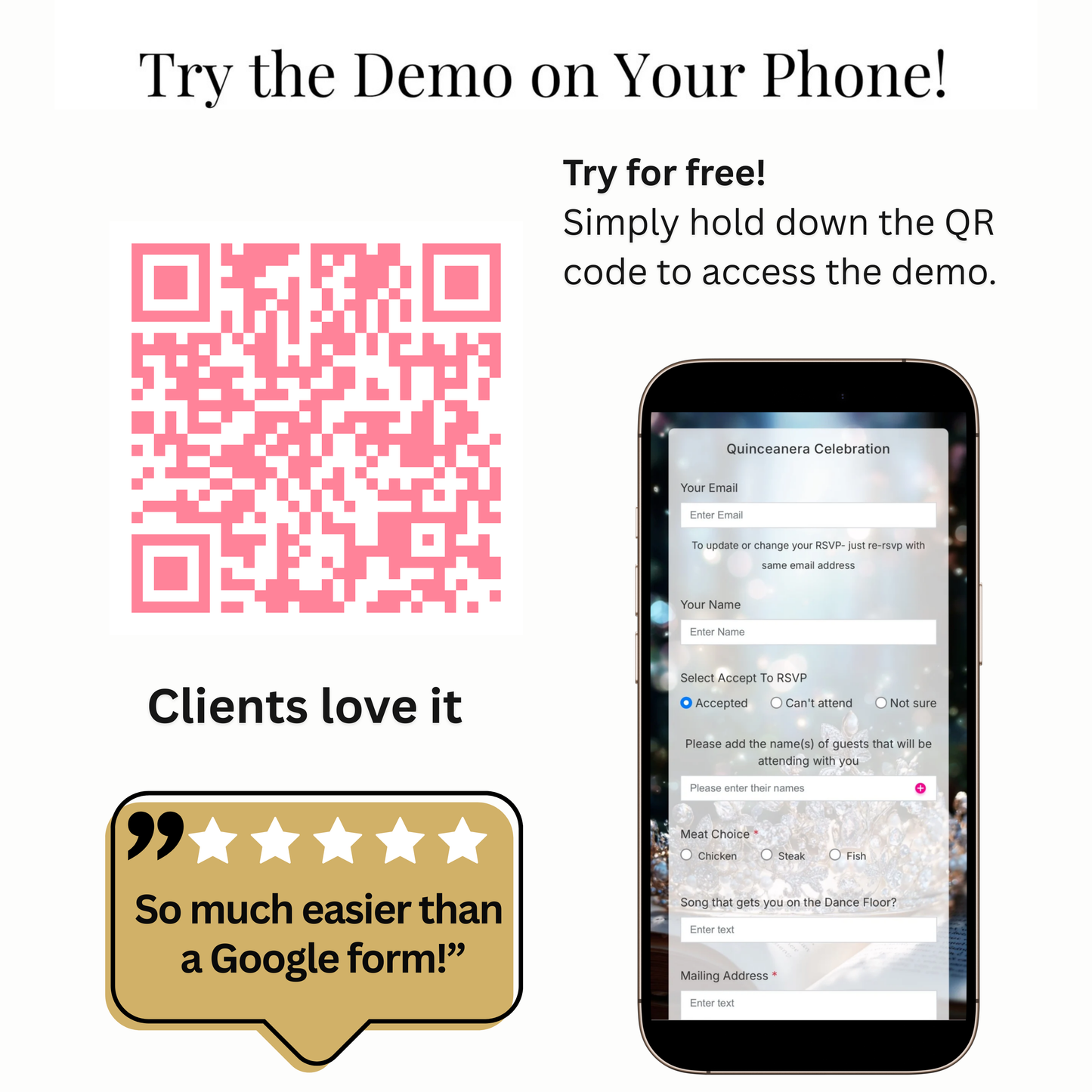 Pink Floral Quinceanera Website Invite |  Sweet 15 16 Evite RSVP Video Invitation | Canva Template