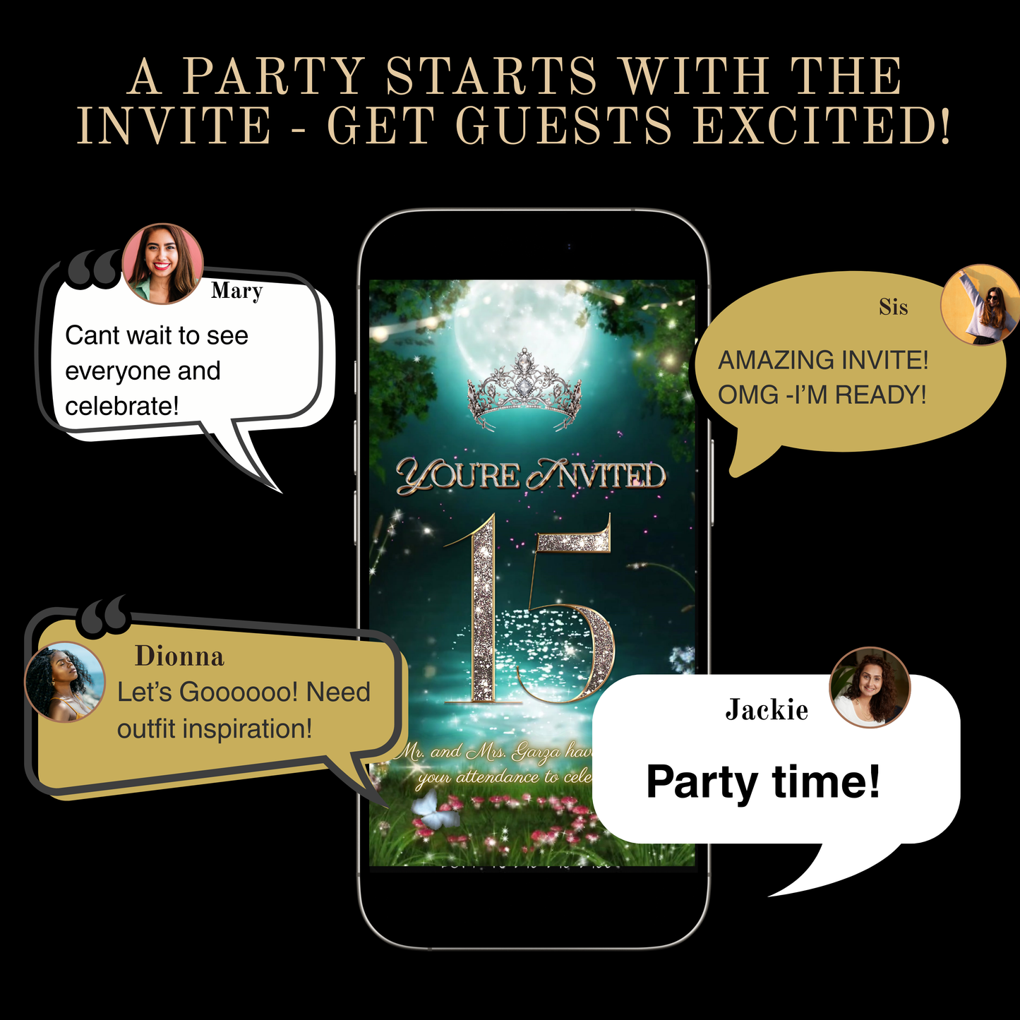 Quinceañera Video Invitation | Enchanted Forest Video Invite | Green Sweet 16 Evite | Editable Canva Template
