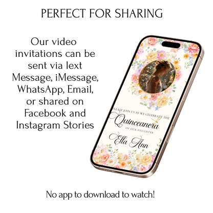 Pink Quinceanera Video Invite | Spring Sweet 15 Quince Invite | Editable Canva Evite Template
