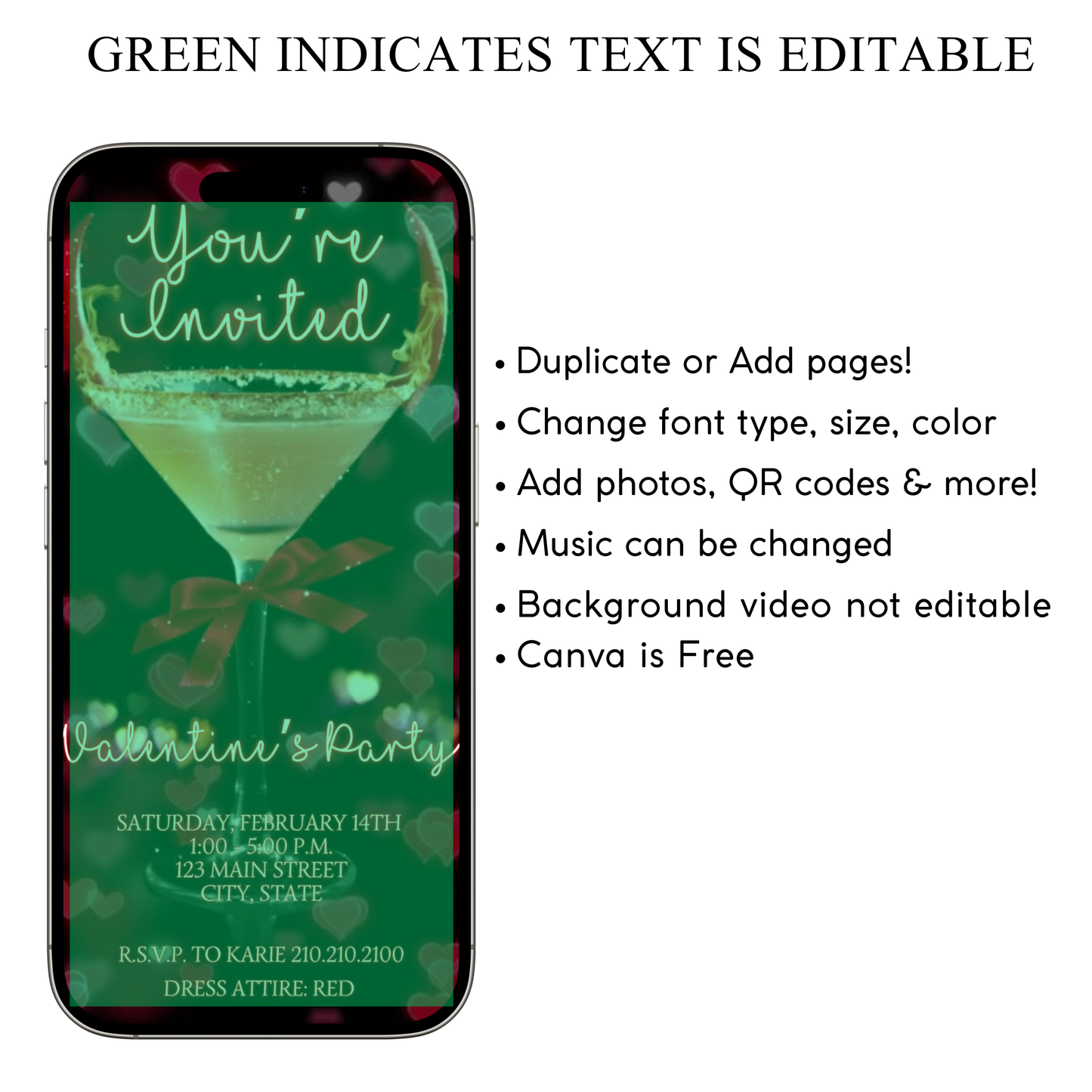 Valentines Cocktail Party Video Invitation | Digital Galentines Day Animated Invite | Editable Canva Evite Template