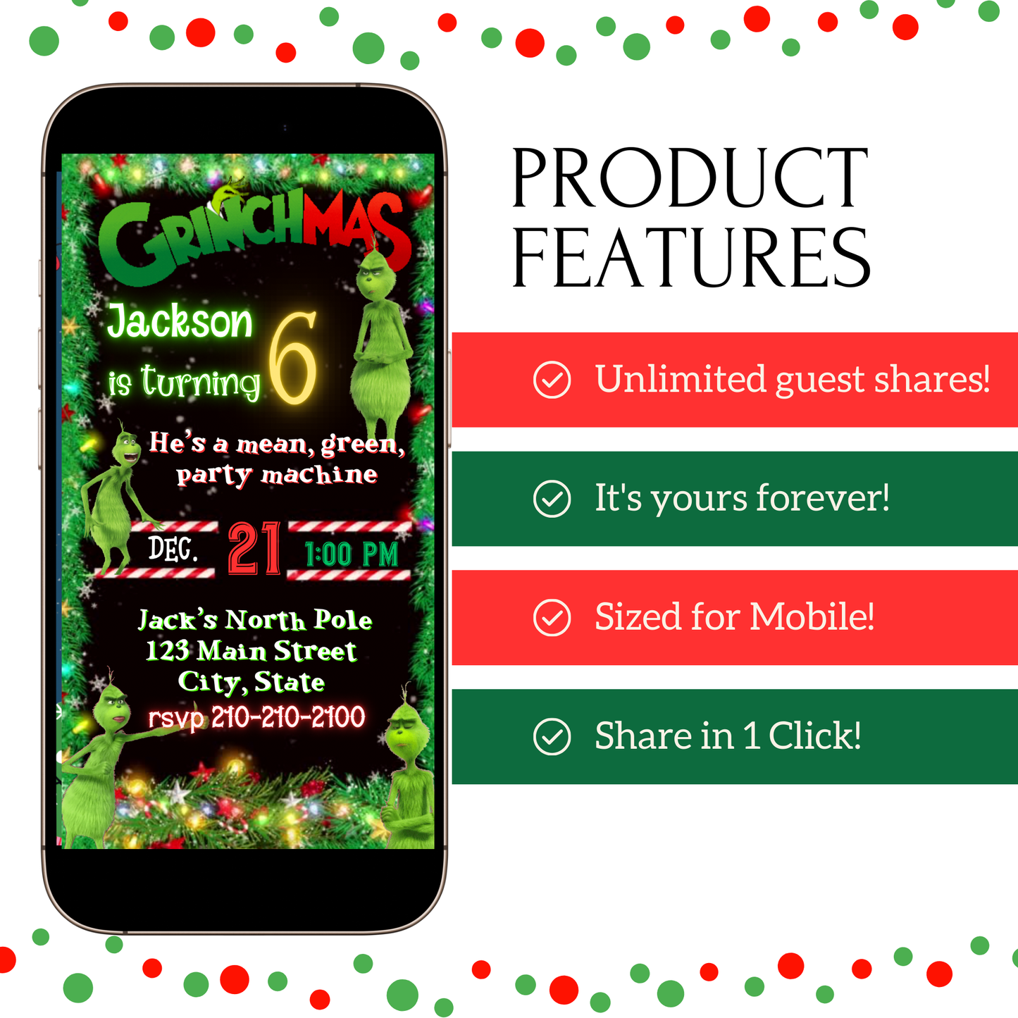 The Grinch Video Invitation | Digital Christmas Invite | Editable Canva Template