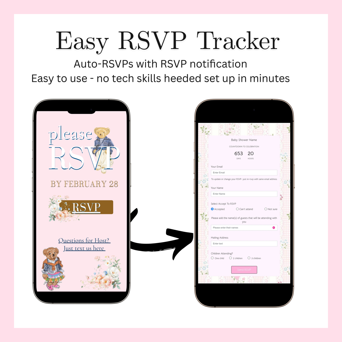 Einladung zur Babyparty mit Polo-Bär | Interaktive RSVP-Website | Bearbeitbare Canva-Vorlage