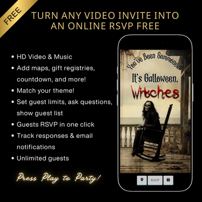 Halloween-Videoeinladung | Animierte digitale Hexen-Einladung | Bearbeitbare Canva-Einladungsvorlage