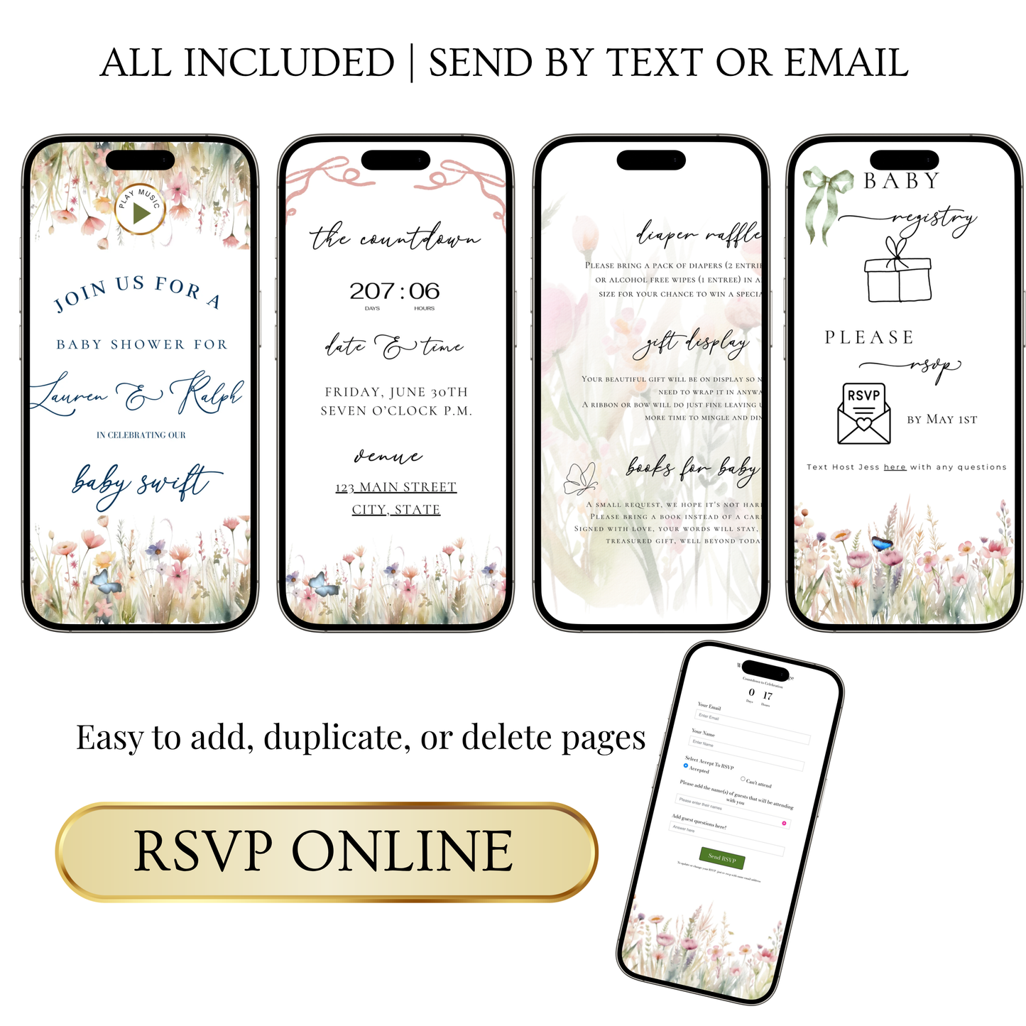 Wildflowers Baby Shower Invite Website with RSVP