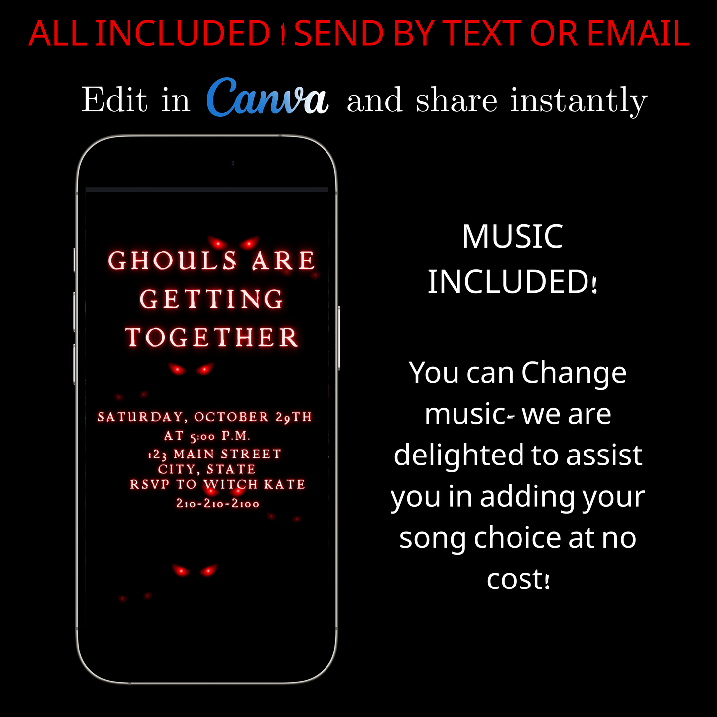 Halloween-Videoeinladung, animierte mobile Einladung mit bösem Blick