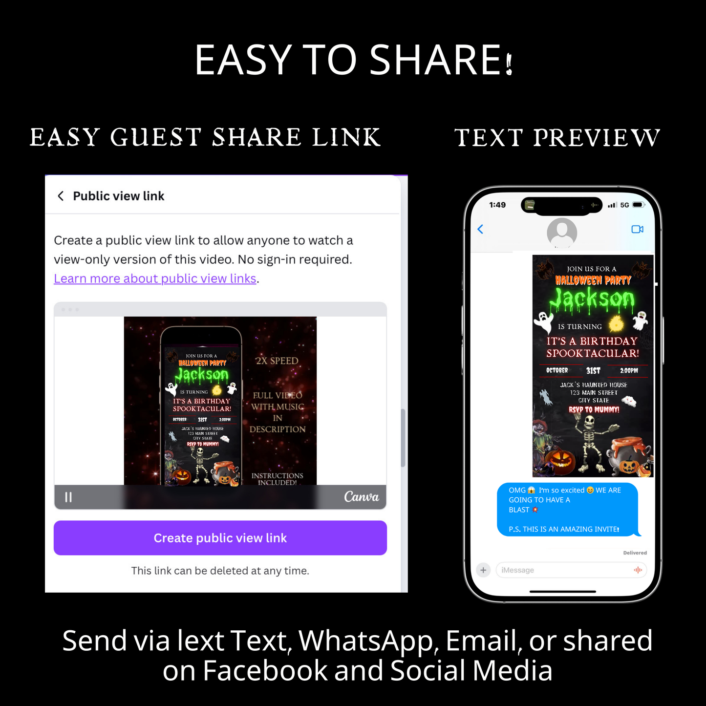 Halloween Video Invitation, Kids Halloween Animated Invite, Editable Halloween Party Mobile Evite