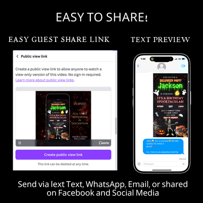 Halloween Video Invitation, Kids Halloween Animated Invite, Editable Halloween Party Mobile Evite
