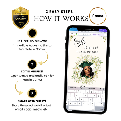 2026 Graduation Website Invitation | Canva Website RSVP Template with Music | Spring Floral for her