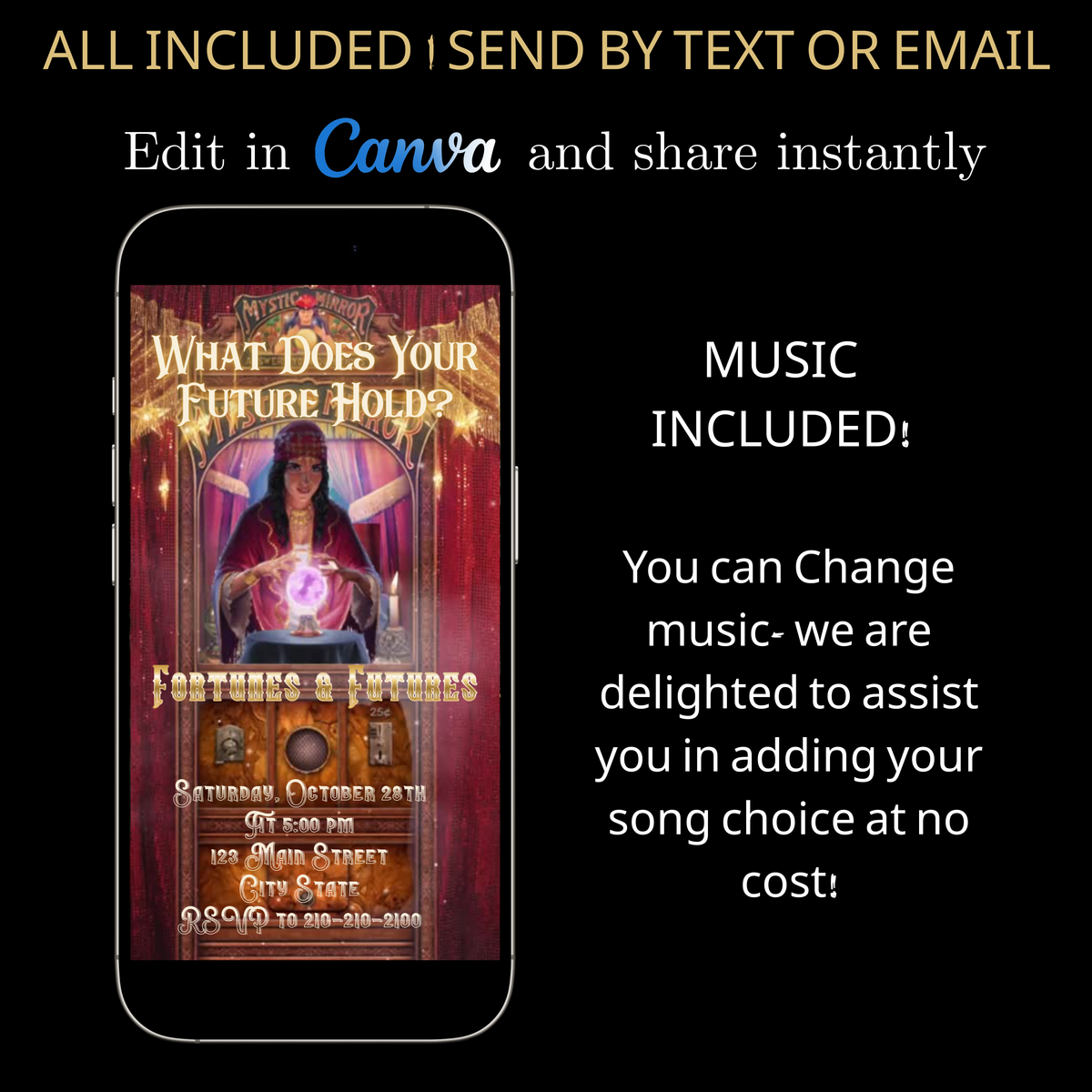Halloween Video Invitation, Tarot Fortune Teller Animated Invite, Editable Halloween Party Mobile Evite