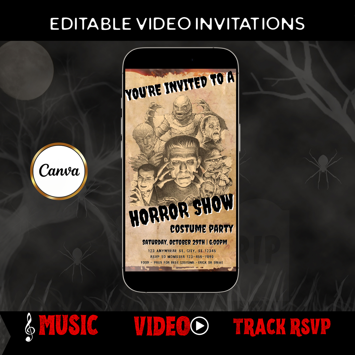 Halloween Video Invitation | Frankenstein Horror Movie Animated Invite