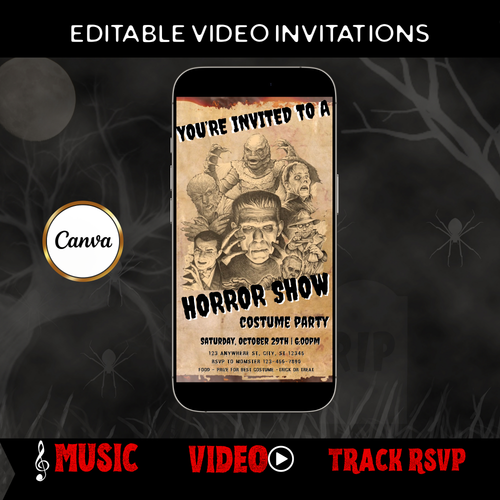Halloween Video Invitation | Frankenstein Horror Movie Animated Invite