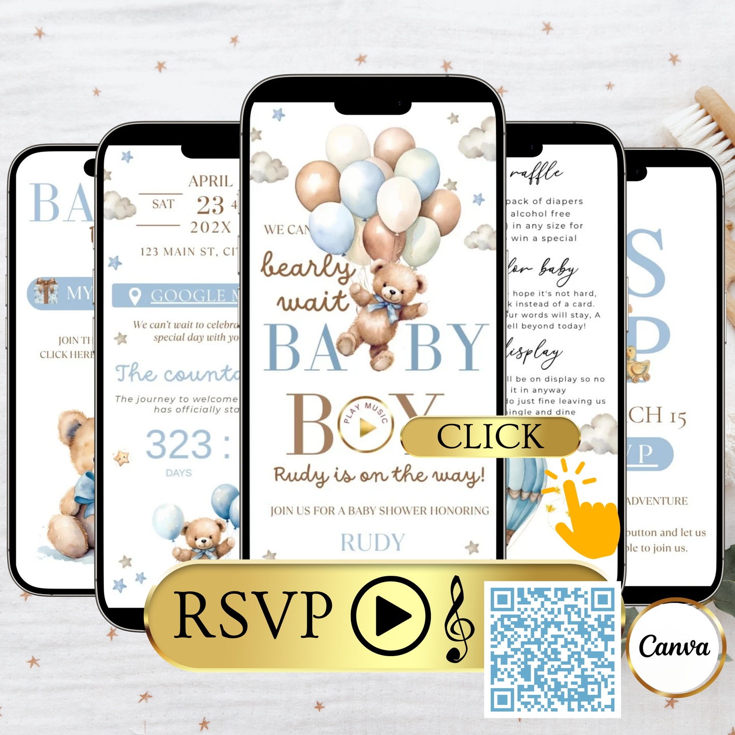 Bearly Wait Baby Shower Baby Shower Website Invite | Webpage with Music and RSVP | Baby Shower Canva Website Template
