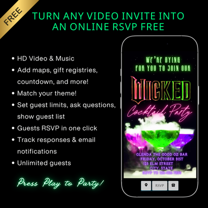 Halloween Video Invitation, Wicked Animated Invite, Editable Halloween Party Mobile Evite